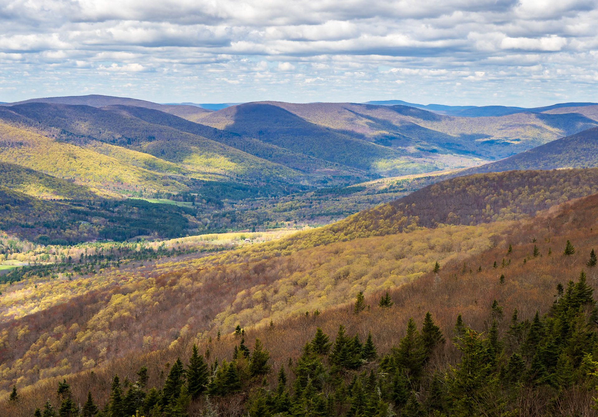 Rolling forested mountains and valleys in upstate New York